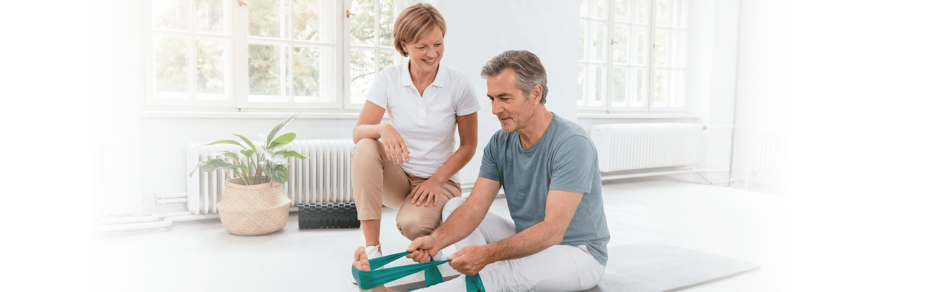 Therapeut bei einer physiotherapeutischen Behandlung zu Hause