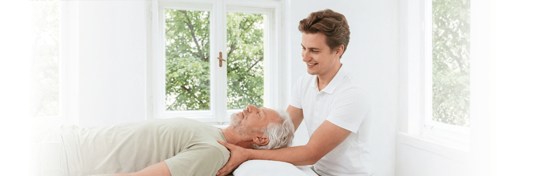 Physiotherapeut unterstützt Patient bei Übungen